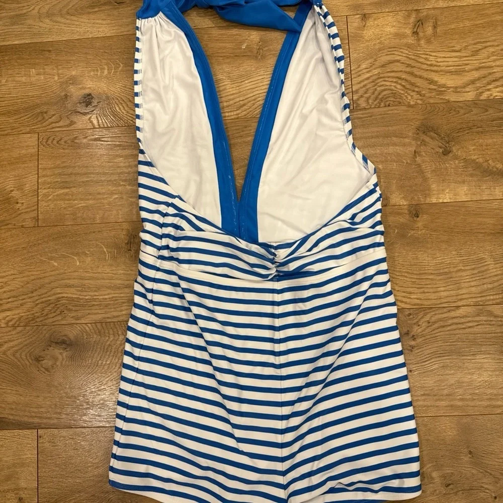 Unique Vintage Retro One Piece Swimsuit Blue/Wh Stripe 1X Rare Sailor Nautical